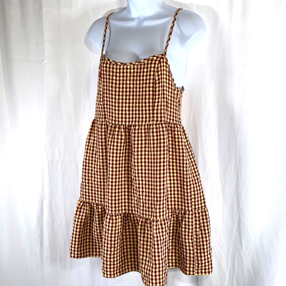 🔥NWOT Gingham mini dress thin strap small dry goods